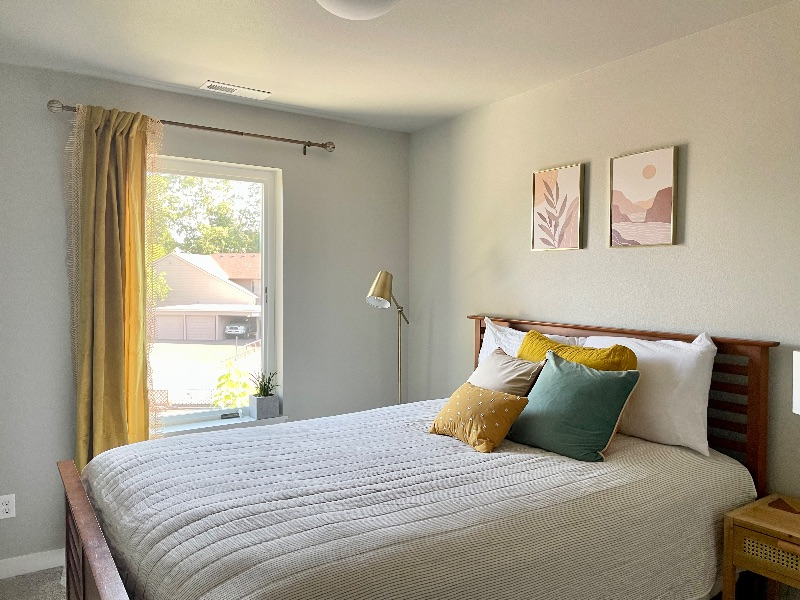 Bedroom in brand-new condo with two closets